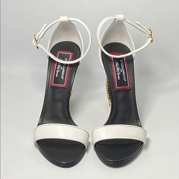 Dolce&Gabbana Game Day DG Leather Baroque-Heel Sandals size 38.5 - Picture 4 of 15